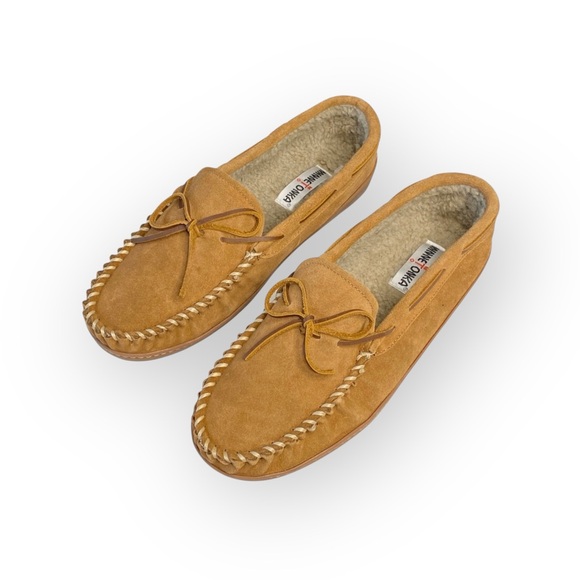 new Minnetonka ✦ Hardsole Suede Fur Lined Mocassin Slip On Loafer ✦ Brown 12 - Picture 8 of 16